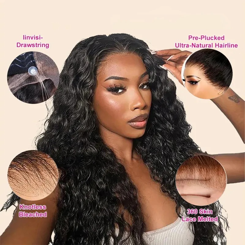 34 Inch Deep Wave Lace Frontal Wig 13x4 360 Hd Curly Human Hair Lace Front Wigs For Women Water Wave Pre Plucked Lace Wigs Synthetic Wig