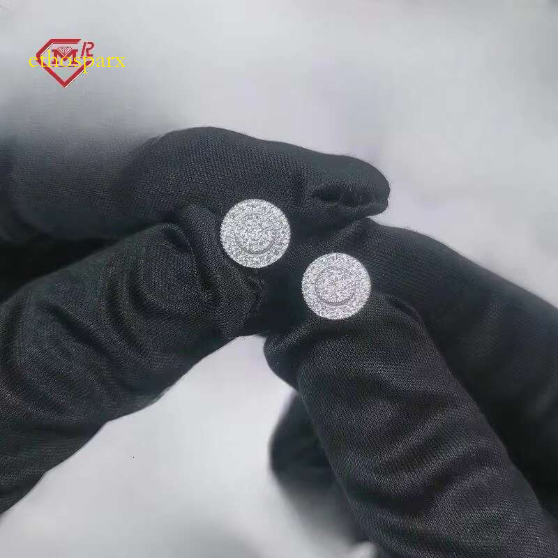 Hip hop men's ice cold pure sier round spiral back clustered pyroxene earrings