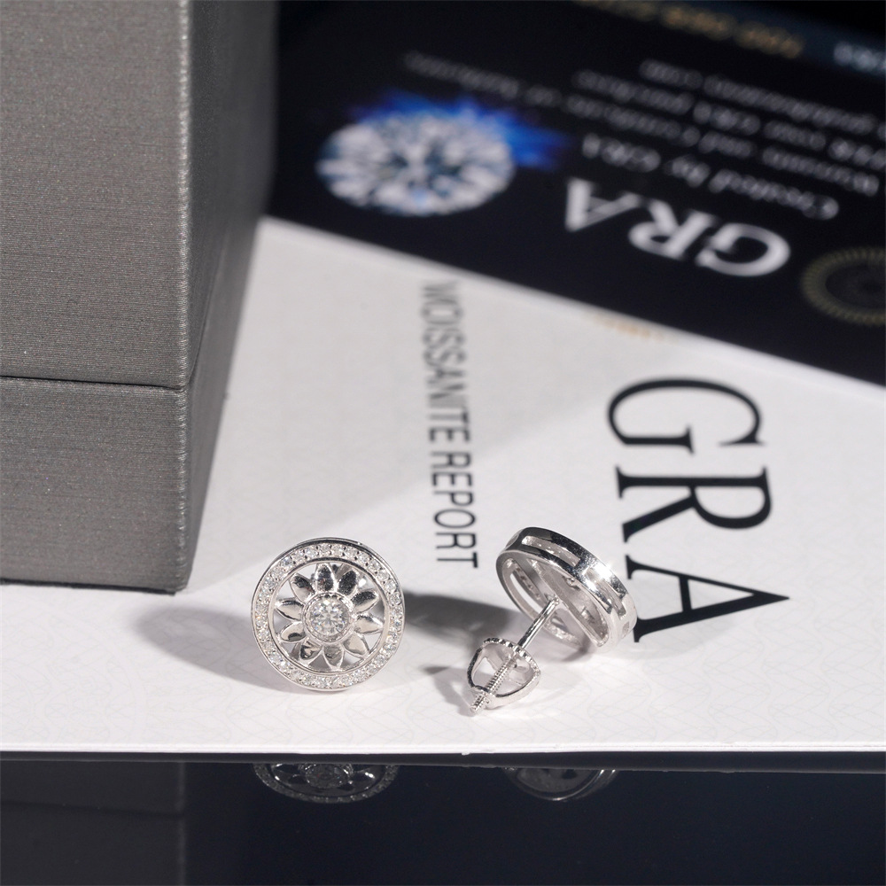 Pass Diamond Tester GRA Certified VVS Diamond Fully Iced Out Hip Hop 925 Silver Jewelry Moissanite Stud Earrings