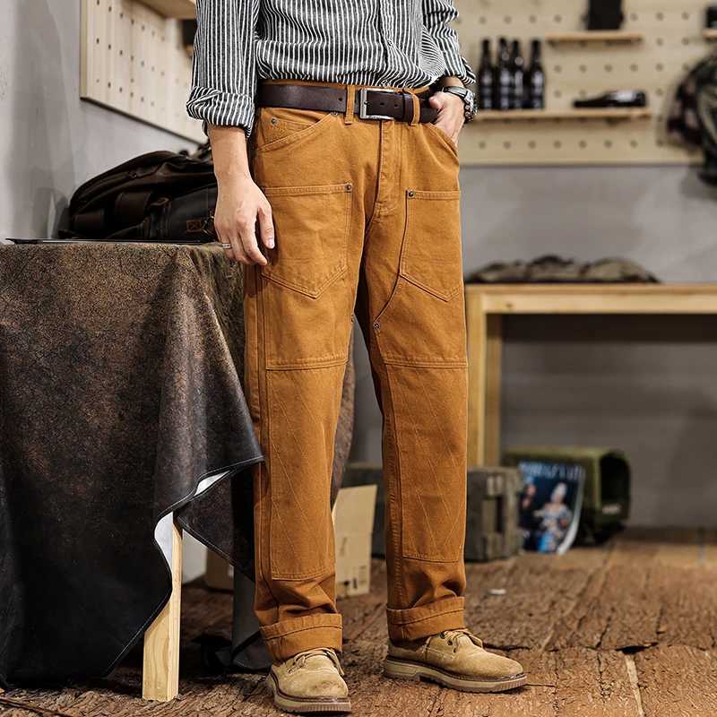 JXNX36 American tide design sense of work casual trousers mens new heavyweight pockets splicing loose straight trousers W250701 W250701