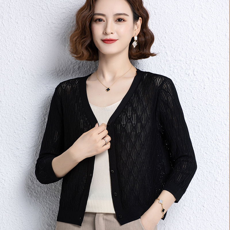K1194 Ice silk cardigan sweater for women in summer thin loose shawl small outer ice silk jacket top with skirt
