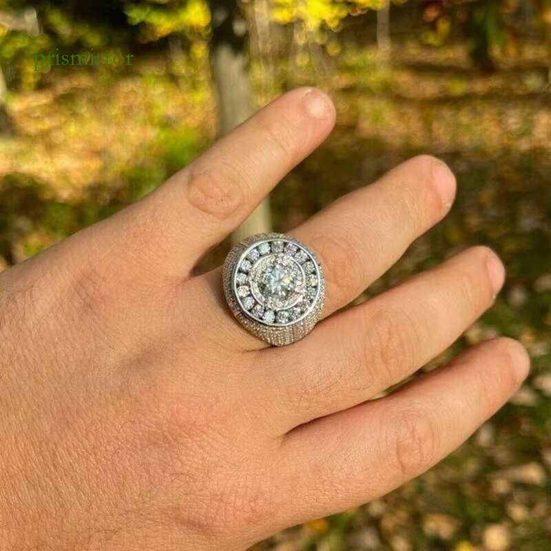 Luxury hip-hop men's ring, pure silver pearl ice paving, GRA VVS Moissanite party cool solid design