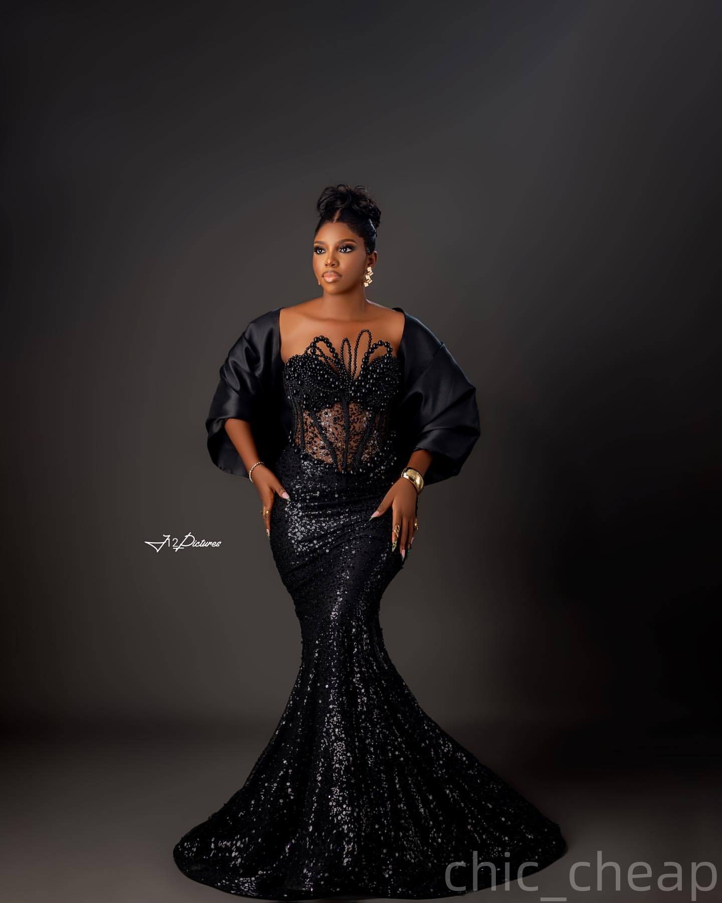 Mermaid Black Prom Dresses 2025 Pearls Sequined Eelgant Wthi A Wrap Evening Formal Party Second Birthday Engagement Gowns Plus Size Dress For Special 