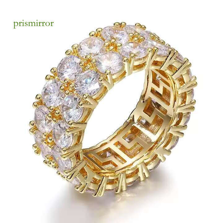 S2047 Pure Silver Silica Handmade Men's Boutique Jewelry, Iced Hip Hop Cuban Link Ring, Gold Plated