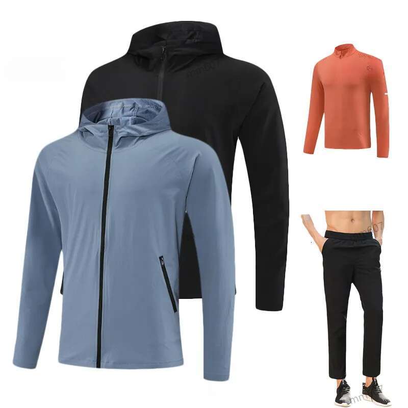 Yoga New Men Sport Zipper Workout Hooded Jacket Casual Brethable Outdoor Jogger Outfit Hiking Cardigan Material Outwear Mens Define gym clothes jogging suit