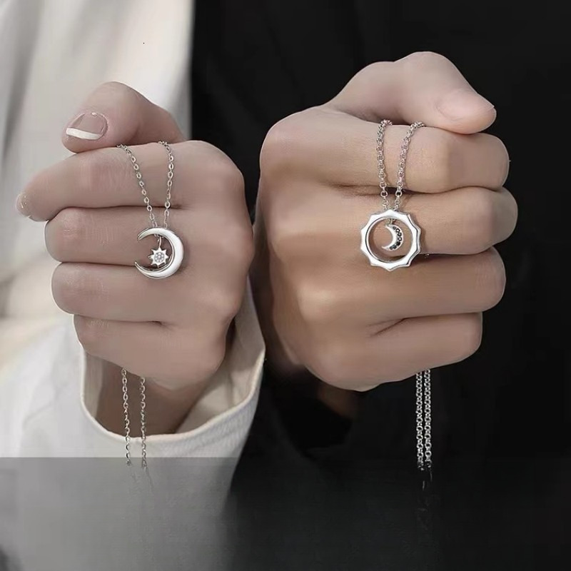 2025 New Designer Necklace Small Accessories Wholesale Korean Fashion Trendy Star And Moon Couple Necklaces Pair Trendy Men And Women Sweater Collarbo