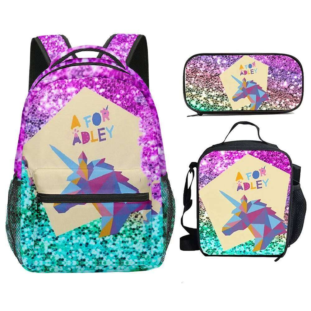 Novelty Fashion Cool AFOR ADLEY 3D Print 3pcs/Set Student School Bags Laptop Backpack Crossbody Lunch bag Pencil Case
