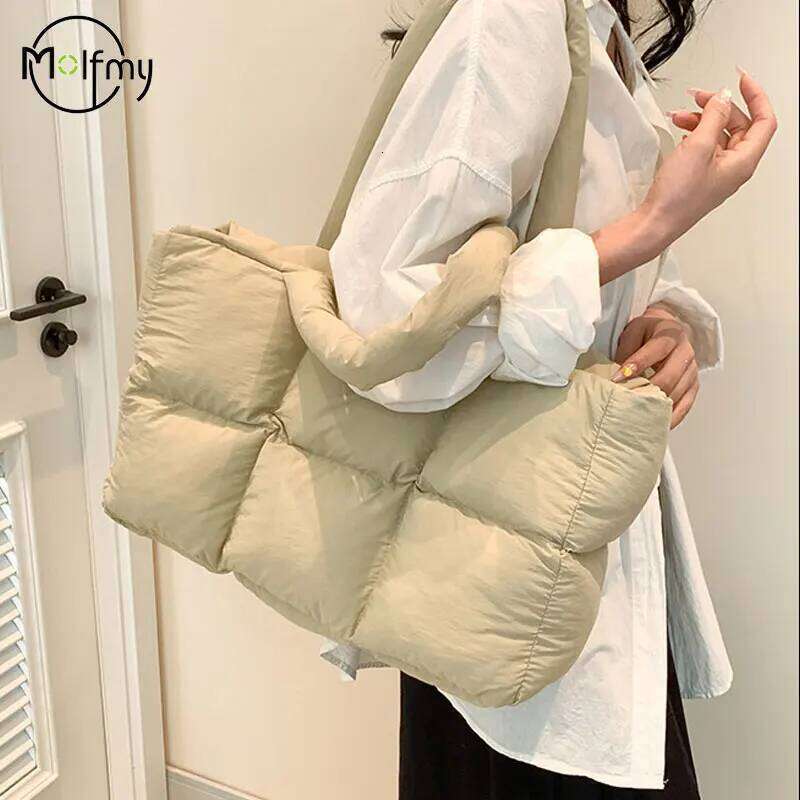 Women Tote Handbags Quilted Plaid Retro Trendy Checkered Waterproof Shoulder Bag Solid Color Winter Soft Large Capacity Bags