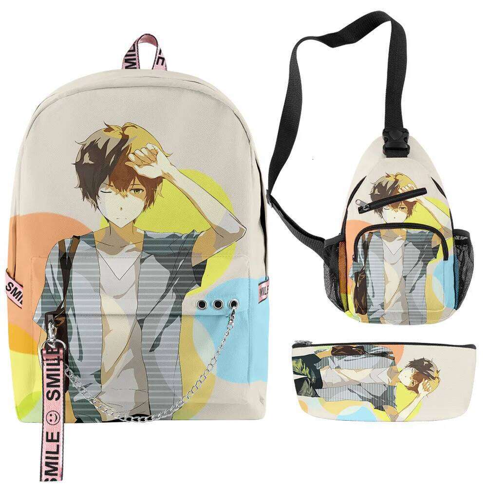 Novelty Creative Peculiar Cool Hyouka 3D Print 3pcs/Set School Bags multifunction Travel Backpack Chest Bag Pencil Case