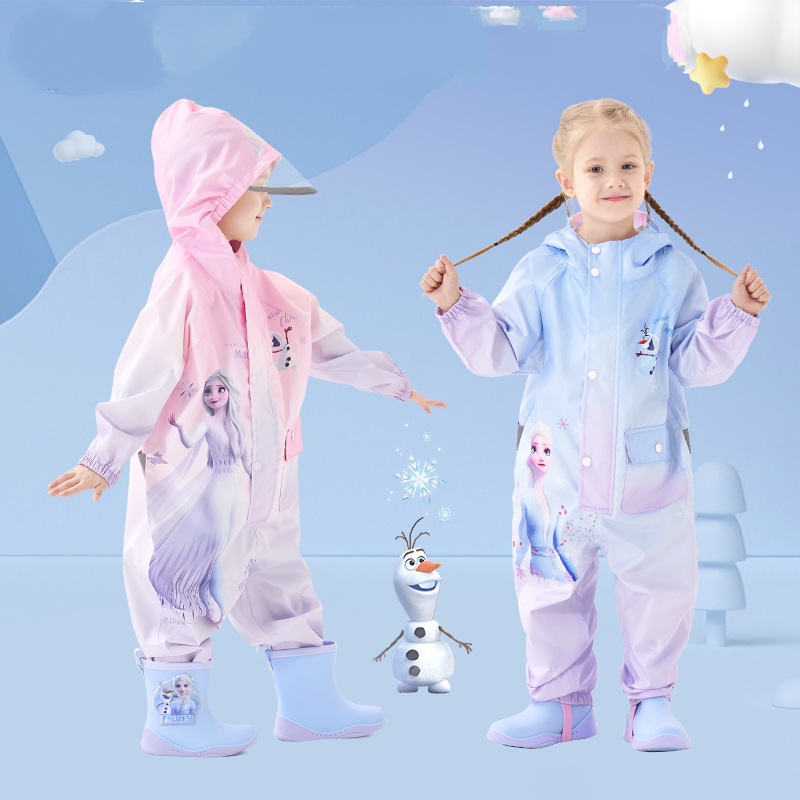 Disney Unisex Children's Raincoat with a large brim design soft EVA material Children's raincoat set Reflective belt design for hooded rainc