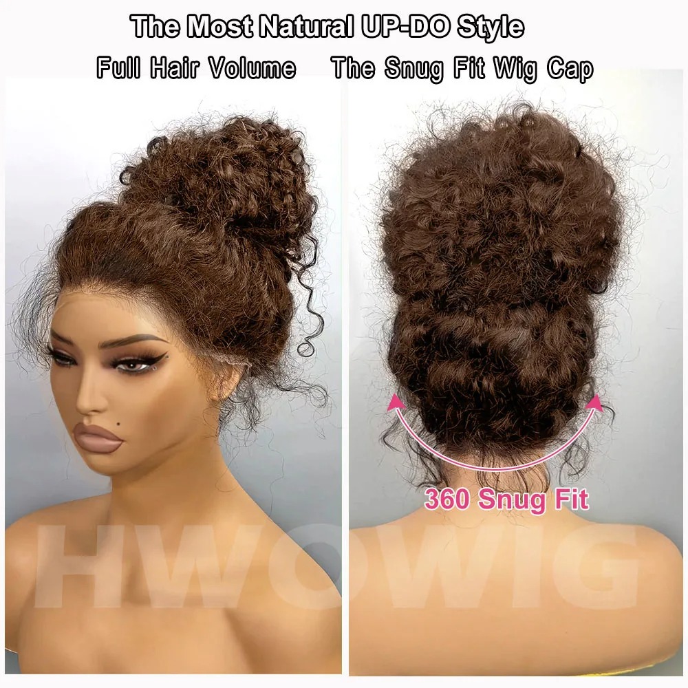 Deep Curly Human hair Wigs Chocolate Brown 13x4 Hd Lace Frontal Wig Colored Water Wave Lace Front Wig For Women 30 34 Inch Synthetic Wig