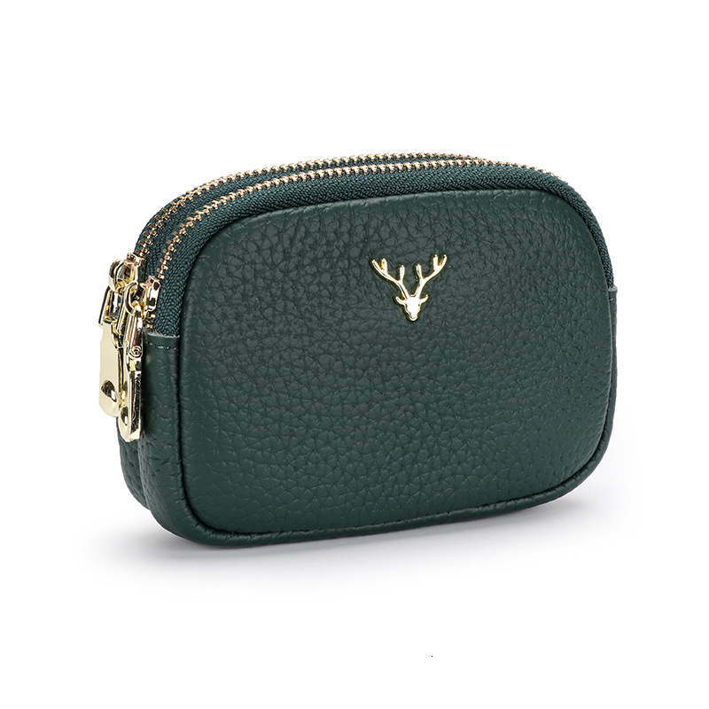 Genuine Luxury Wallet Leather Designer Wallet Women's Small Cute Mini Coin Purse Handheld First Layer Cowhide Double Zipper Lipstick Bag Earphone