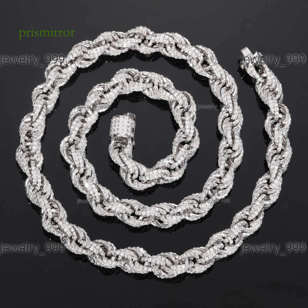 8mm Fully Iced Out Rope Necklace Spring Clasp Link Chain Bracelet Sterling Sier and VVS Moissanite