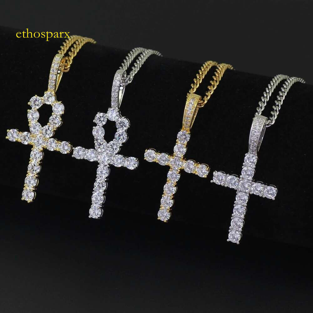 Hip Hop Cross Dias Pendant Necklaces for Men Women Gift Necklace Jewelry Gold Plated Copper Zircons Cuban Link Chain