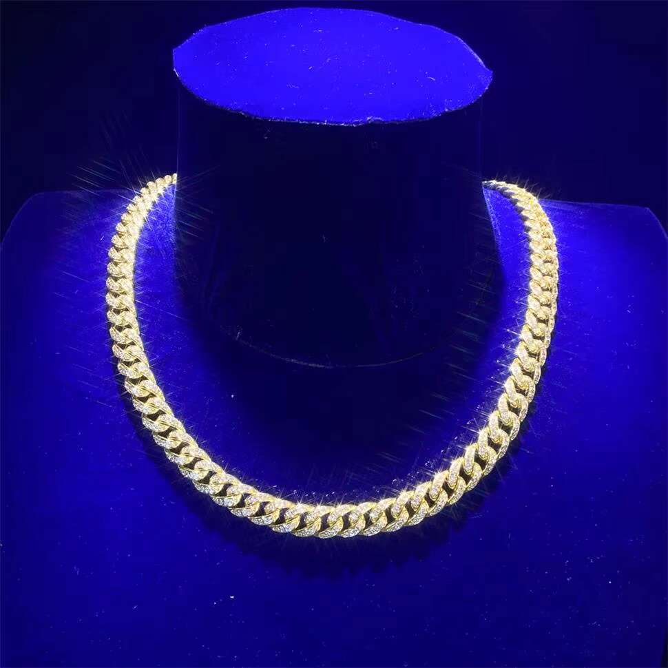 Hip Hop Iced Out Custom VVS Lab Diamond Mossinate 9mm Chain Men 14k Gold Vermeil Prong Cuban Link Chain Necklaces for Men