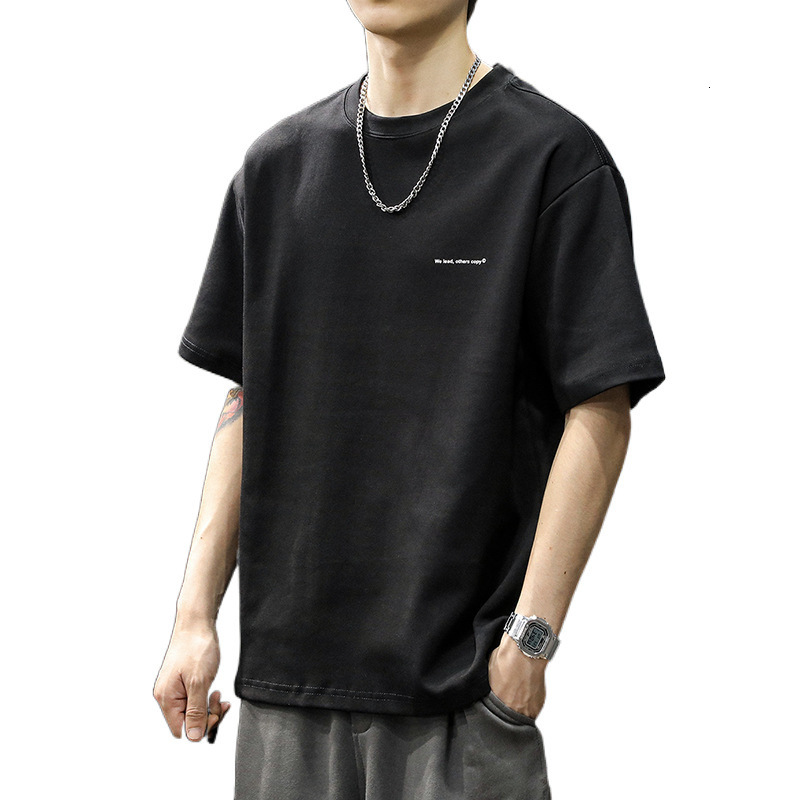 Heavyweight Short Sleeve T-shirt For Men, Summer New American Style Pure Cotton Trendy Designer T Shirt Base White Loose Half Sleeve Tee