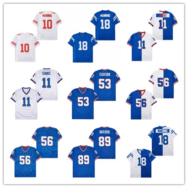 American Football Jerseys Throwback Eli Manning Lawrence Taylor Phil Simms Harry Carson Carl Banks Mark Bavaro Stitched Blue White Alternate Retro Shirt