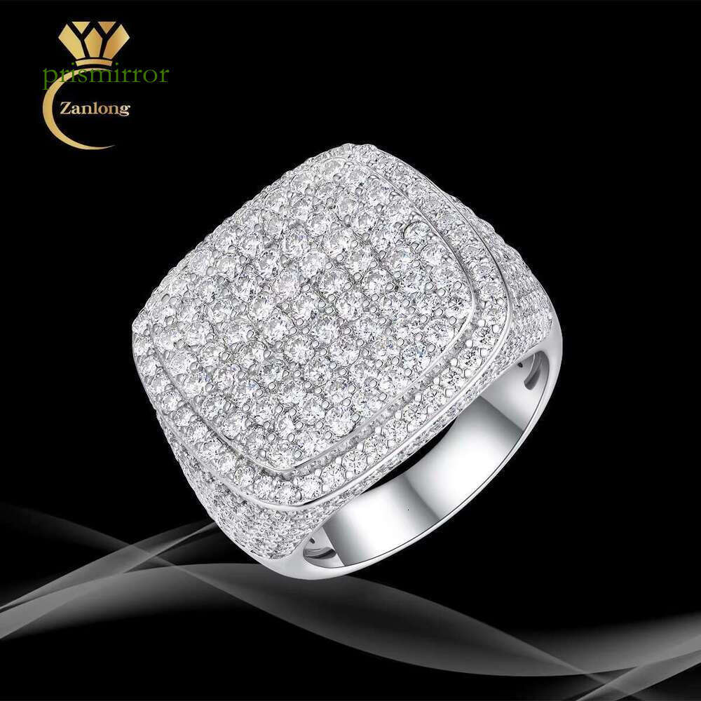 Zanlong 15350 Hip Hop Jewelry Pure Silver VVS Carbon Silica Iced Micro Lay Men's Diamond Ring