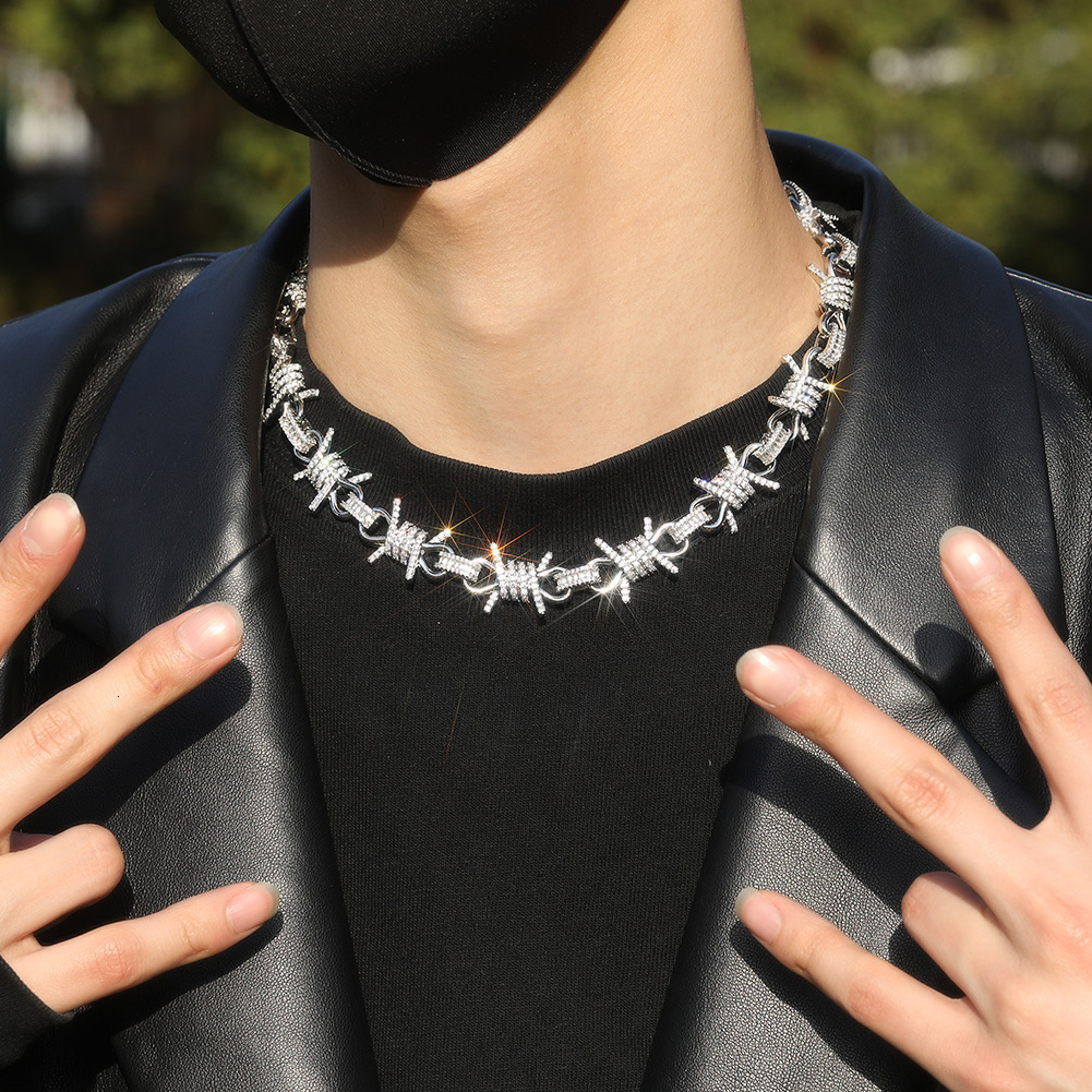 Luxury Jewelry Hip Hop Iced Out Thorn Necklace Men Punk Style Bling Bling High Quality Diamond Embellished Chain