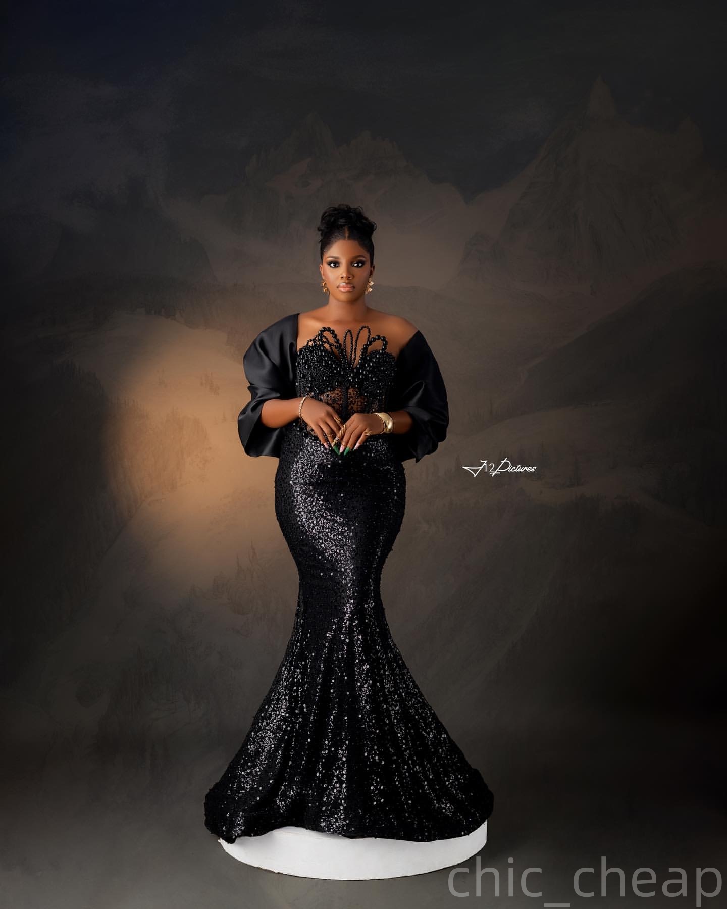 Mermaid Black Prom Dresses 2025 Pearls Sequined Eelgant Wthi A Wrap Evening Formal Party Second Birthday Engagement Gowns Plus Size Dress For Special 