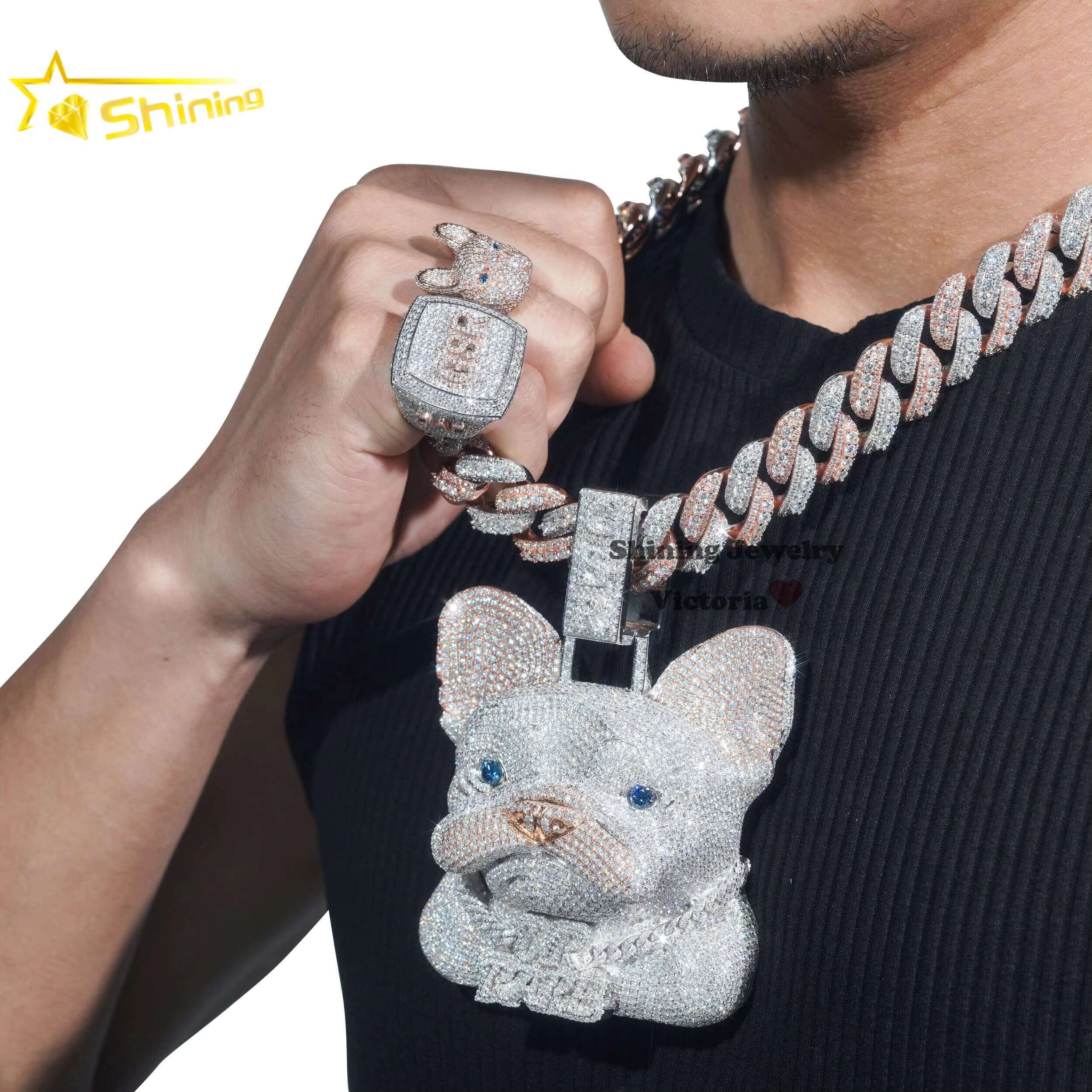 Custom Made Rapper Luxury Jewelry 925 Sterling Silver Iced Out Fully 3D Cute Dog Pendant VVS Moissanite Diamond Pendant