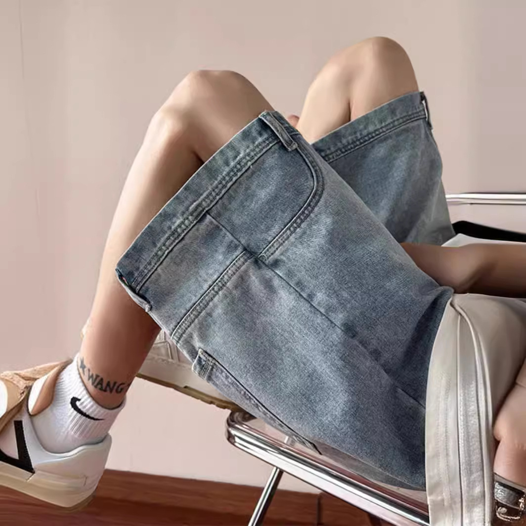 New American Style Inverted Denim Shorts for Men Summer Trendy Loose Washed Cool Five-Point Casual Shorts 240924