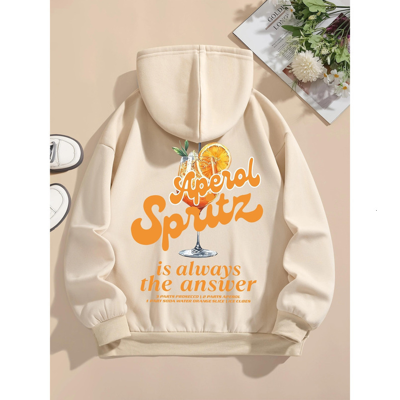 Women's White Hoodie with Aperol Spritz Graphic - Casual Drink - Inspired Sweatshirt