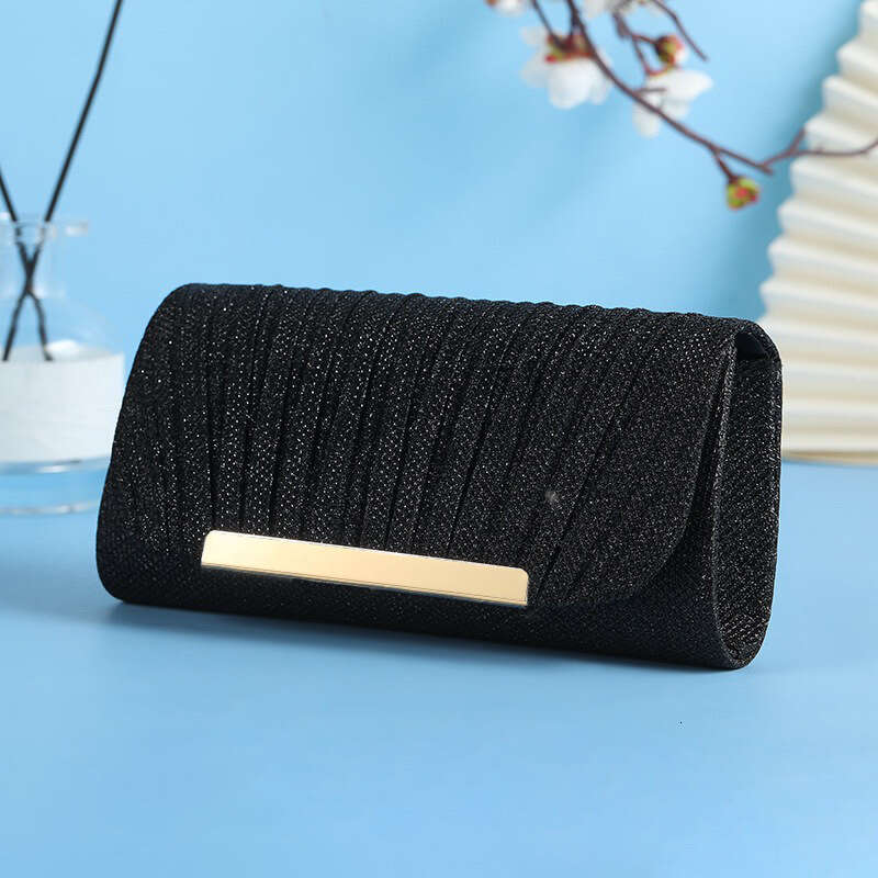 Shiny Pleated Women's Handheld Evening Clutch Bag with Detachable Shoulder Strap