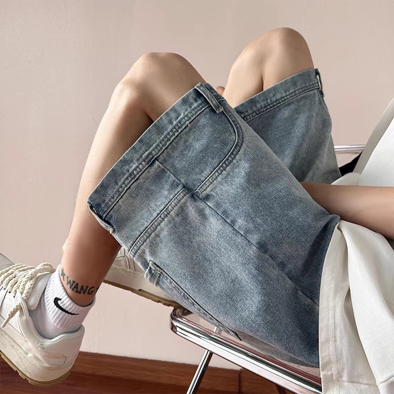 New American Style Inverted Denim Shorts for Men Summer Trendy Loose Washed Cool Five-Point Casual Shorts 240924