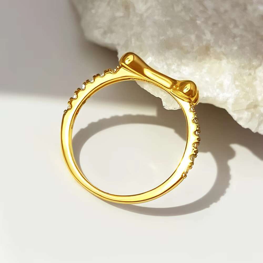 TIKTOK Animal Cute Dog Bone Pets 925 Sterling Silver Ring Hot Selling Vintage Rhodium 14K Gold Plated Zircon Bands