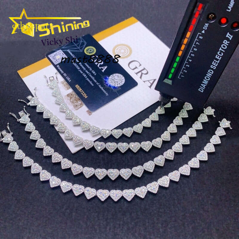 Factory Price Sterling Sier VVS Moissanite Fine Jewelry Iced Out Hip Hop Heart Cuban Link Chain Bracelet