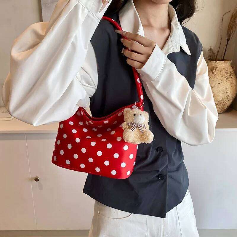 Polka Dot with Pendant Shoulder Bags Women Fashionable Canvas Crossbody Tote Bag Single Satchel for Trendy Handbag