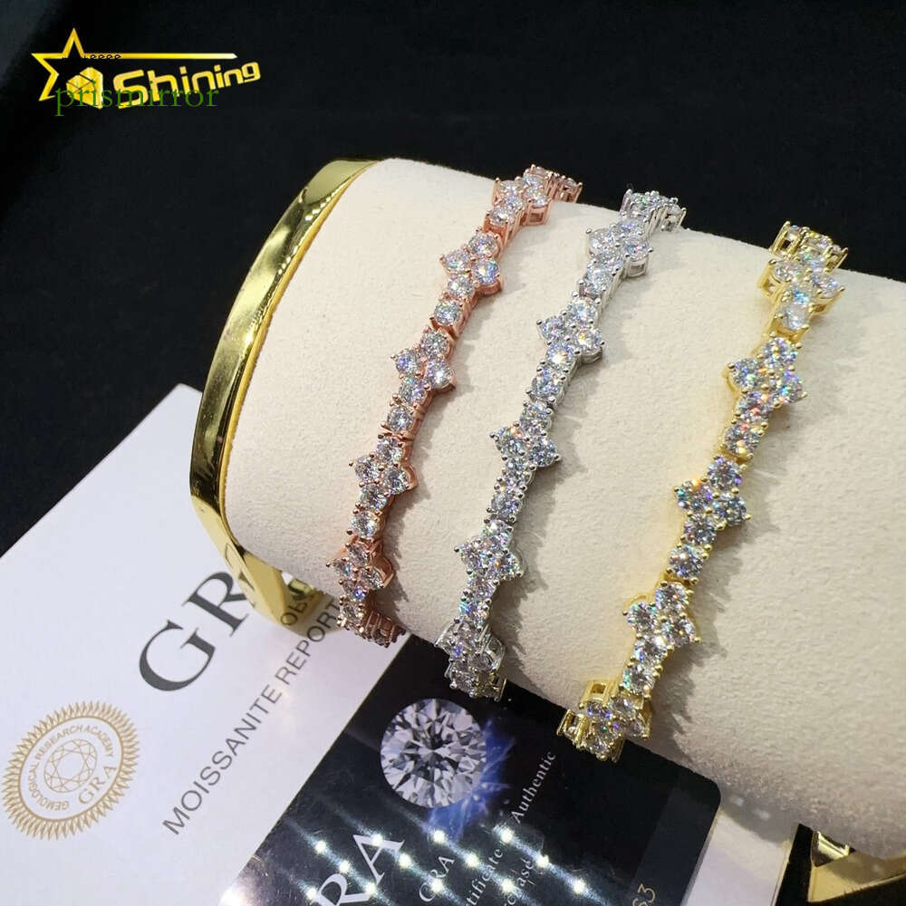 RTS 3mm Cross Sier Vvs Moissanite Hip Hop Iced Out Lab Dia Fine Jewelry Tennis Chain Bracelet