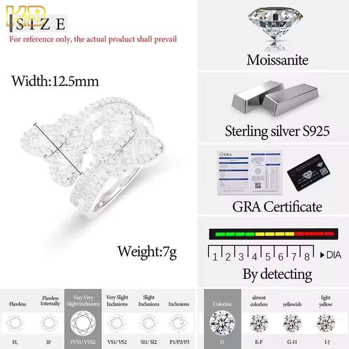 VVS Moissanite Iced Out Hamsa Hand Ring 925 Sterling Silver Mens Hip Hop Jewelry Diamond Certified Fashion Gift