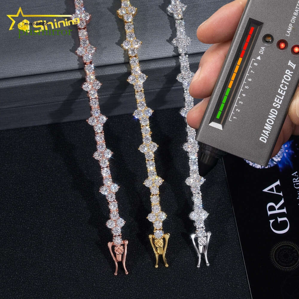 Shining Jewelry Pass Tester S Sier 3mm VVS Moissanite Bracelet Cross Design Dia Tennis Chain