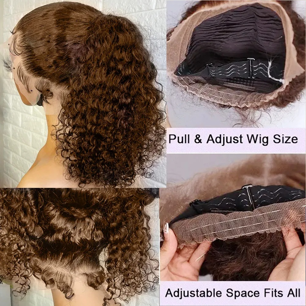 Deep Curly Human hair Wigs Chocolate Brown 13x4 Hd Lace Frontal Wig Colored Water Wave Lace Front Wig For Women 30 34 Inch Synthetic Wig