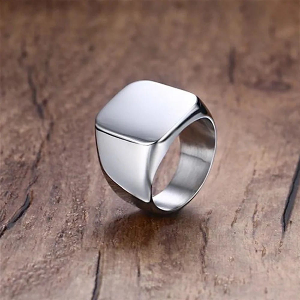 Fashion Men Black Smooth Stainless Steel Rings Glossy Signet Square Finge Rings Hiphop Punk Male Wedding Party Jewelry Wholesale 250701