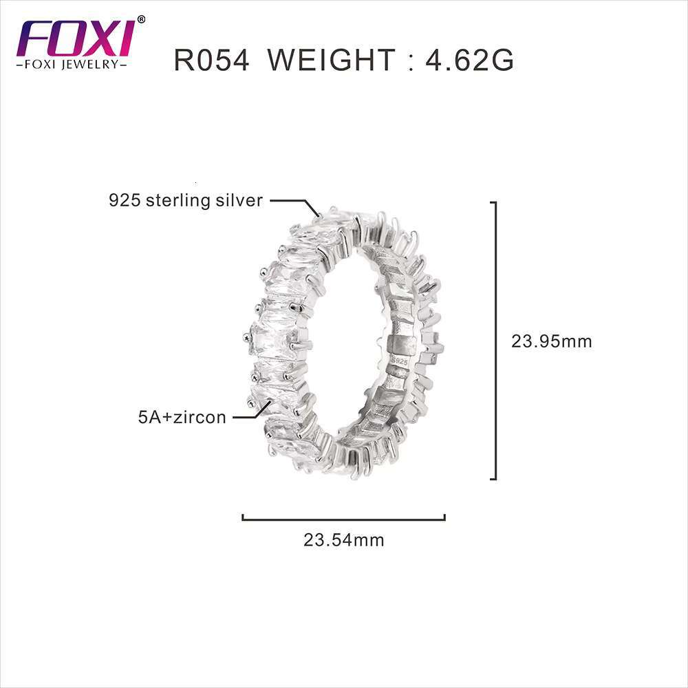 Classic Cz Baguette Eternity Band Engagement Ring 925 Sterling Silver Non Tarnish Full Iced Out Sparkle Emeral Cut Finger Ring