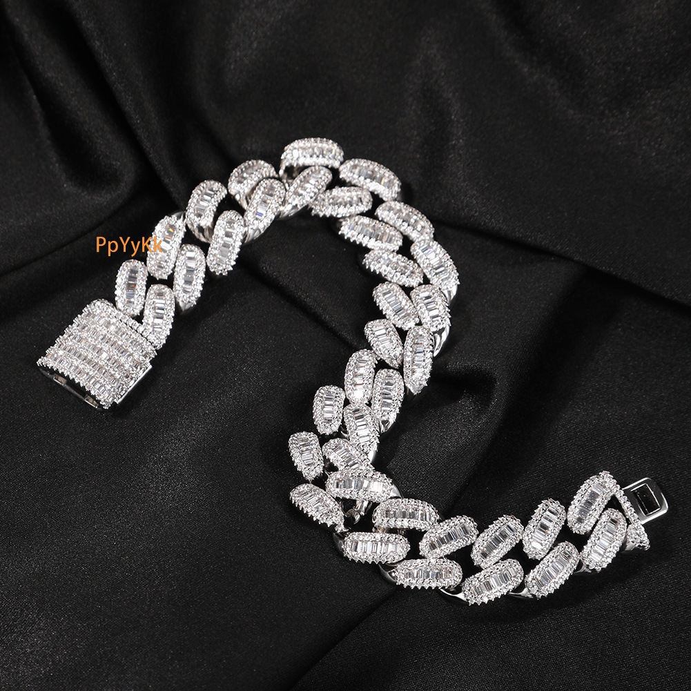 Premium Jewelry 14MM T-Bar Moissanite Bracelet Men Hip Hop Punk Cuban Link Chain High Quality