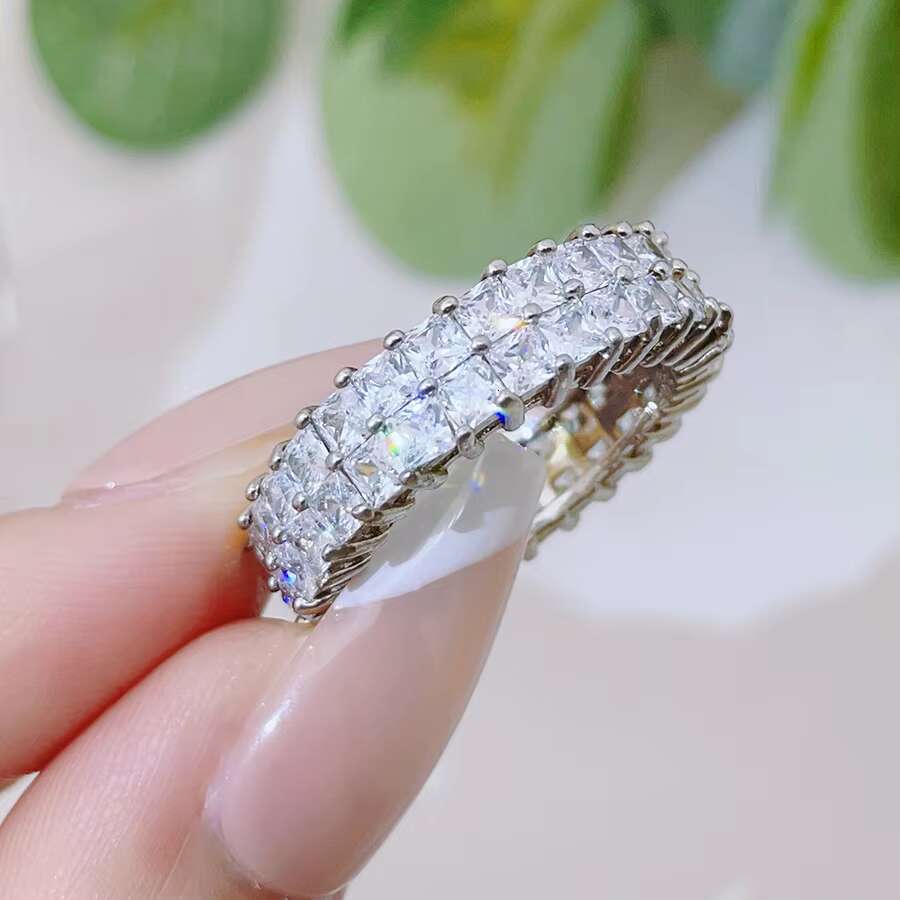 BIG Jewelry 925 Sterling Silver Double Layer Non Tarnish Inlay Dainty Pave Rings Sparkle 5A Cubic Zirconia Ring for Women