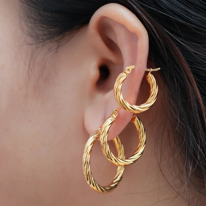 3pair Vintage Twisted Hoop Earrings for Women Gold Plated Stainless Steel Twist Ear Buckle Stackable Circle Hoops Party Jewelry 250625
