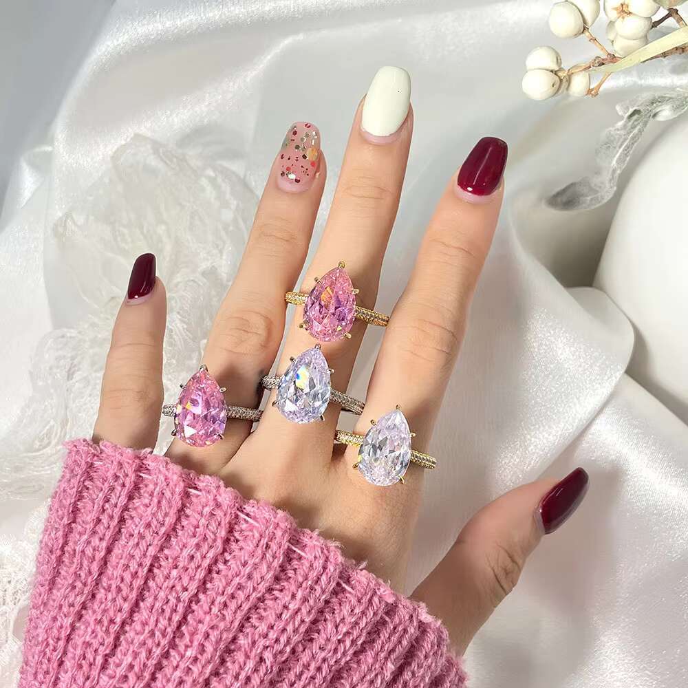 Wholesale 5A CZ Eternity Wedding Engagement Ring for Women Big Size Pear Zirconia Rhodium Sterling Silver Classic for Parties