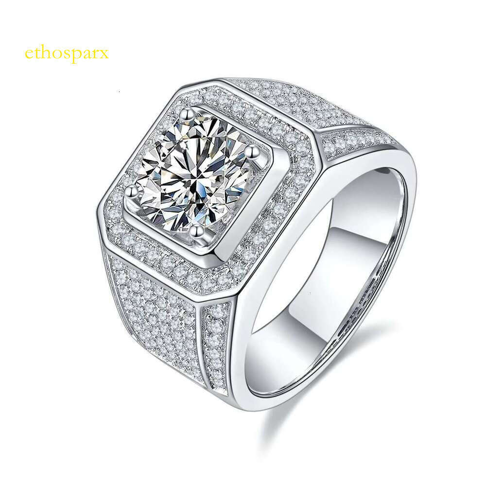 1CT 2CT 3CT 5CT gra vvs ring men white gold plated iced out moissanite rings sterling sier hip hop