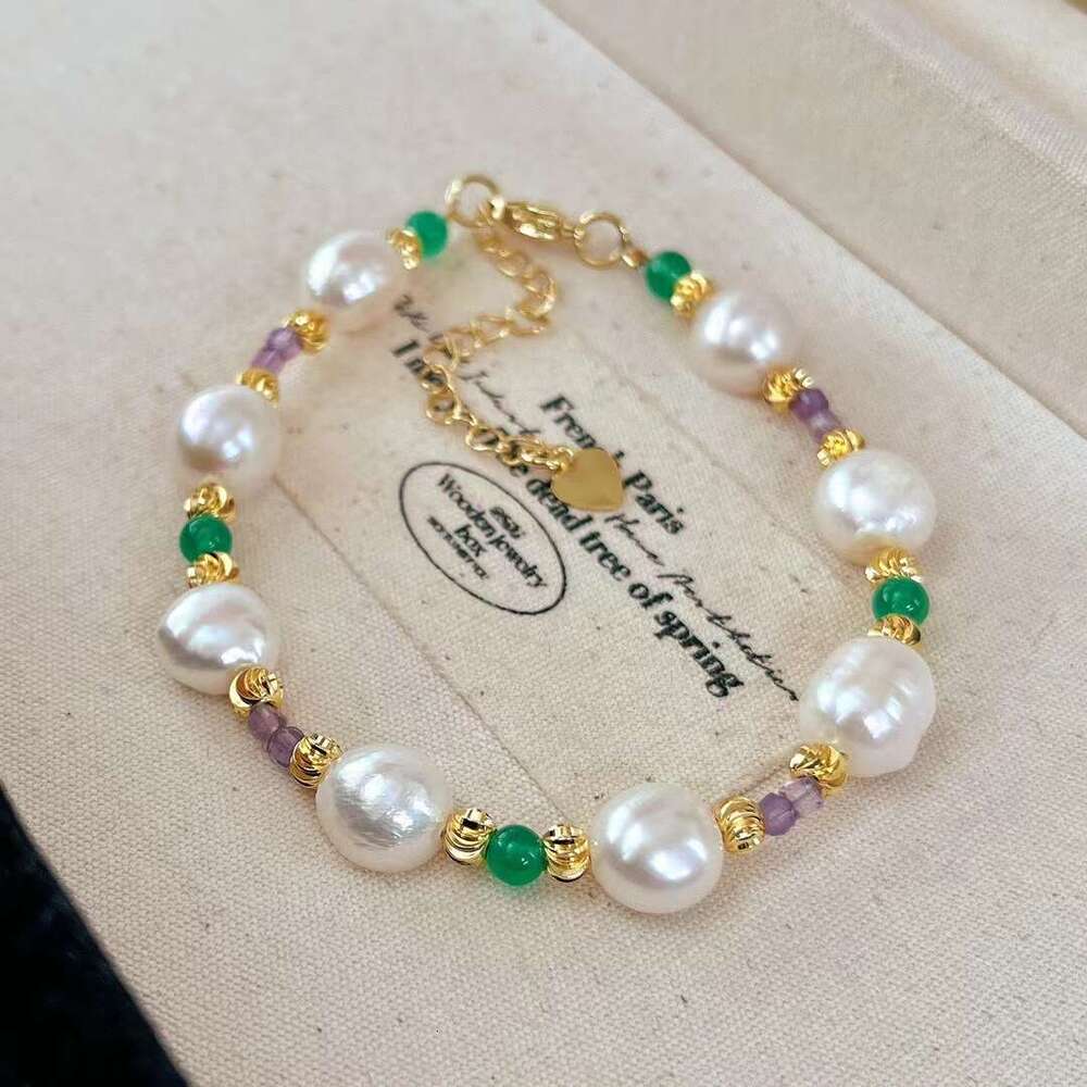 DHCollections Oriental Vintage Freshwater Pearl & Jade Crystal Beaded Necklace for Women & Girls
