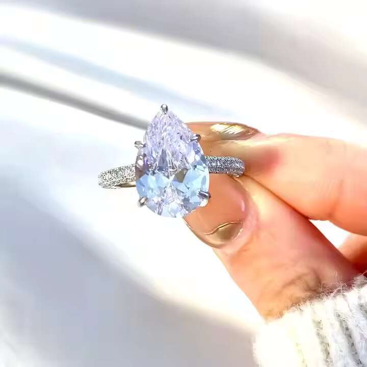 Luxury Sparking Pink Zirconia 18K Gold Plated Pear Shape Wedding Ring Ready to Ship 925 Silver Cz Pear Shape Engagement Ring