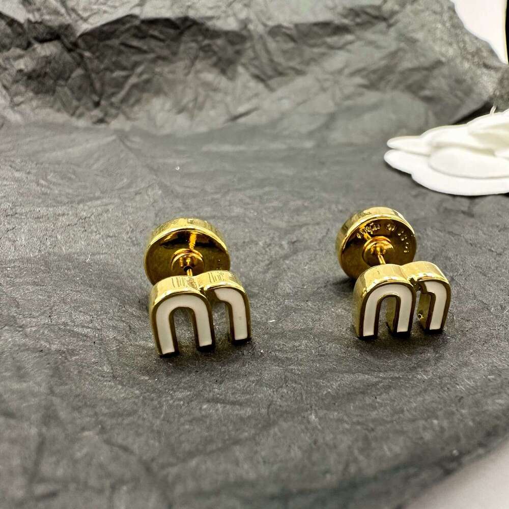 DHCollections Stainless Steel Letter M Enamel Stud Earrings for Women