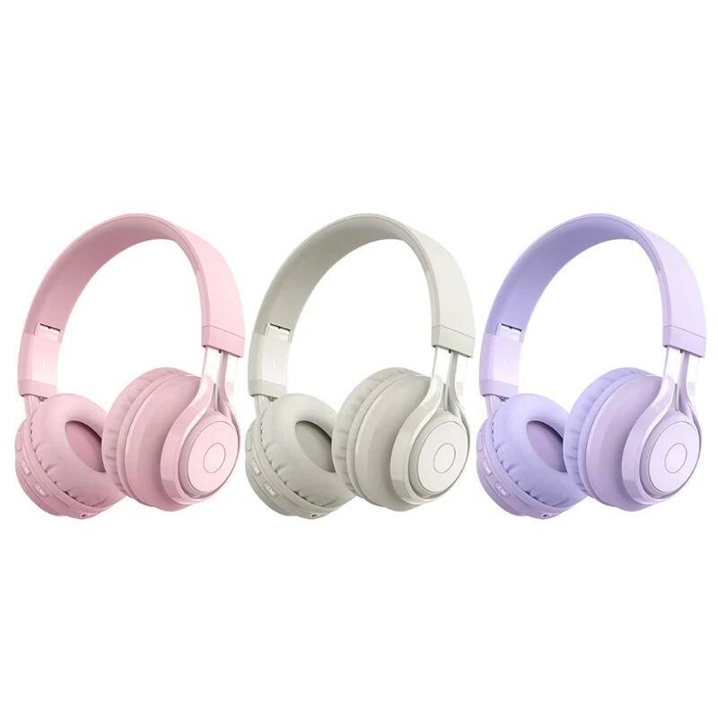 New Apricot /Pink /Purple Metal Kids Headphones Blue-Tooth Wireless Volume Limited Childrens Head-Mounted Headset