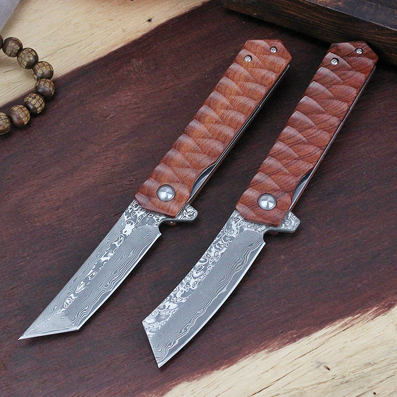 R0709 Flipper Folding Knife 76 layers VG10 Damascus Steel 76 layers Blade Rosewood Handle Ball Bearing EDC Knives