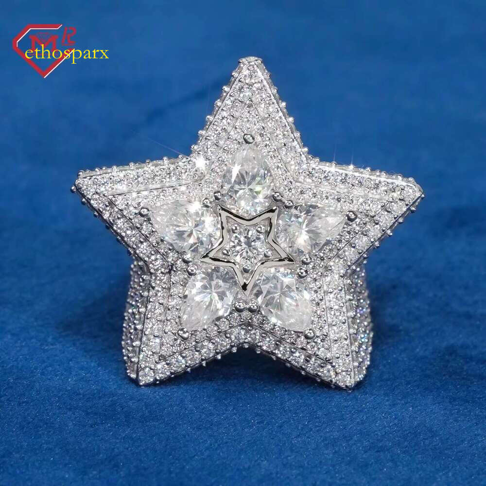 Hiphop Men's Star VVS Iced Silver Champion Silica Ring