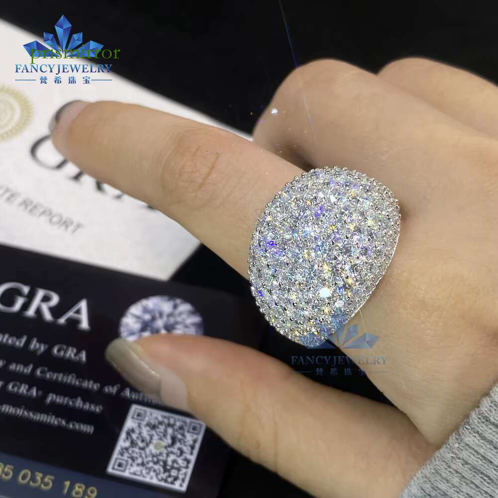 Pure silver rhodium plated all ice silica ring with circular cut hip-hop style Cuban men and women
